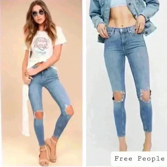 Free People Denim - Free People busted knee skinny jeans